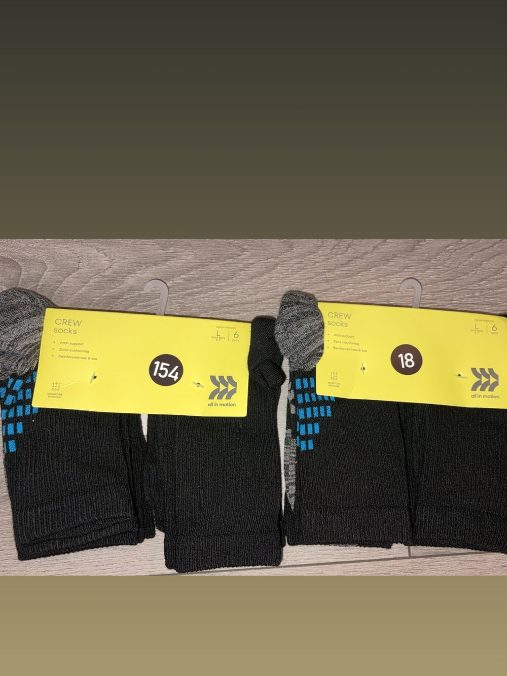 All In Motion Boys Size Large Crew Socks Sz 3-7-Lot Of 2 Packs- 12 Pairs- New!